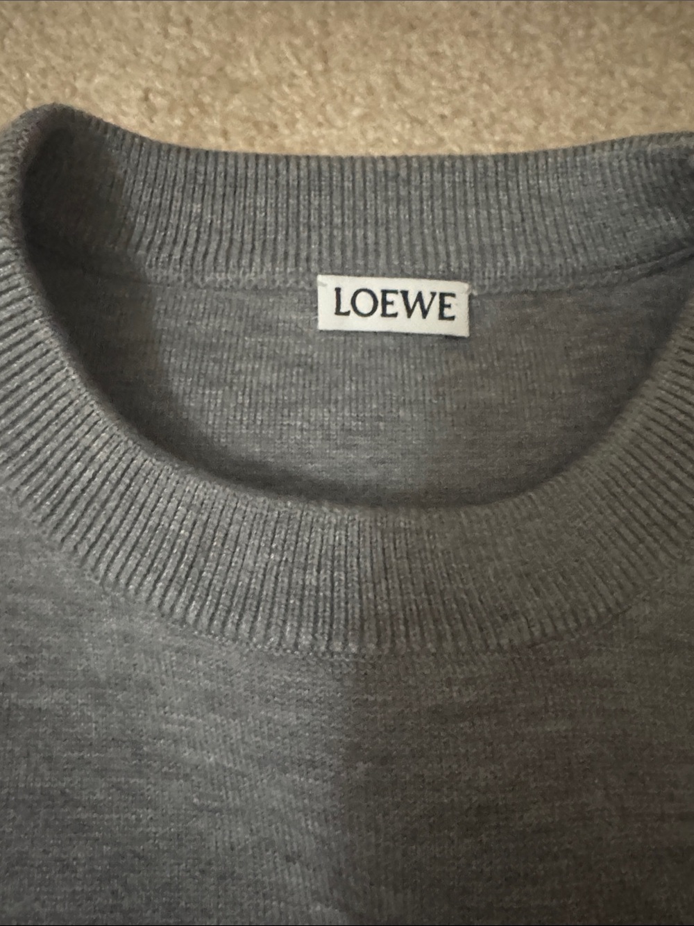 Loewe Grey Crewneck Sweater with Light Grey Embroidered Elbow Patch - Picture 2 of 2